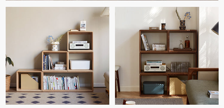 Black Walnut, Oak Solid Wood Small Combination Bookcase.