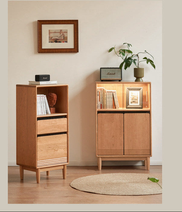 Cherry Solid Wood Wall-Mounted Side Cabinet Modern Minimalist Style