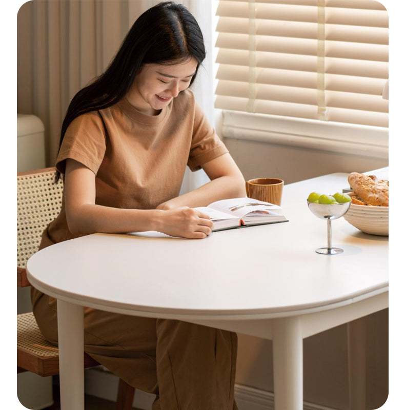 Rubberwood Solid Cream Style Semi-Circular Rock Plate Dining Table