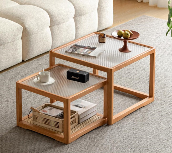 Cherry Solid Wood Square Retro Rattan Coffee Table