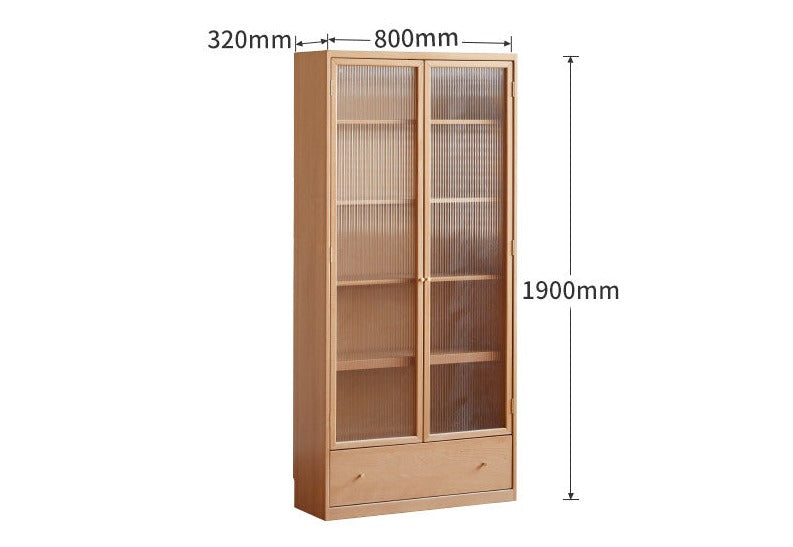 Beech European Solid Wood Bookshelf, Glass Door Storage Display Cabinet