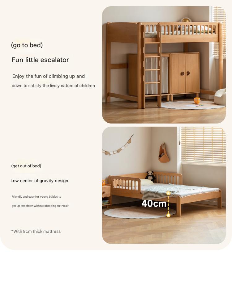 Beech solid wood children's bunk bed.