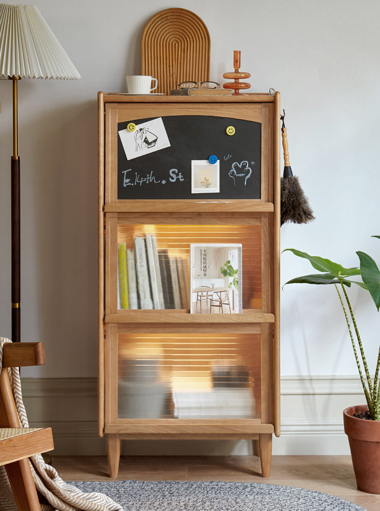 Cherry, Oak Solid Wood Flip Door Magazine Cabinet LED light -