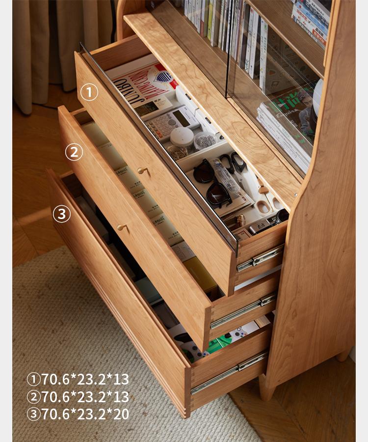 Cherry Solid Wood Glass Bookcase.