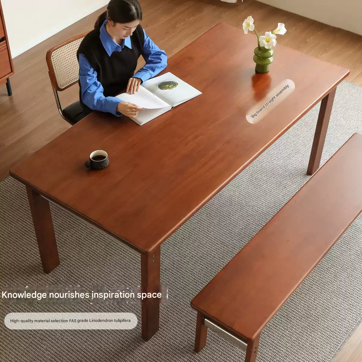 Poplar Solid Wood Bauhaus Retro Antique Style Dining Table