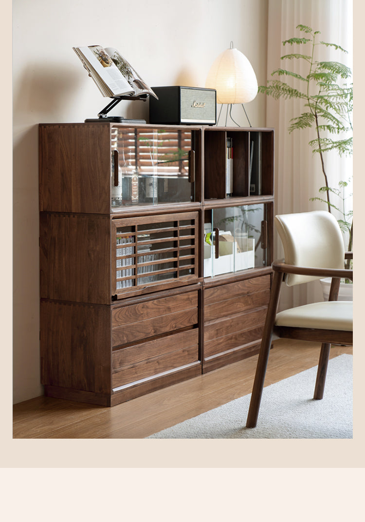 Black Walnut Solid Wood Free Combination Multifunctional Bookcase.