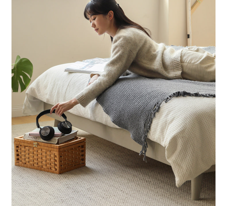 Oak, Poplar Solid Wood Piano Key Bed, Technology Cloth