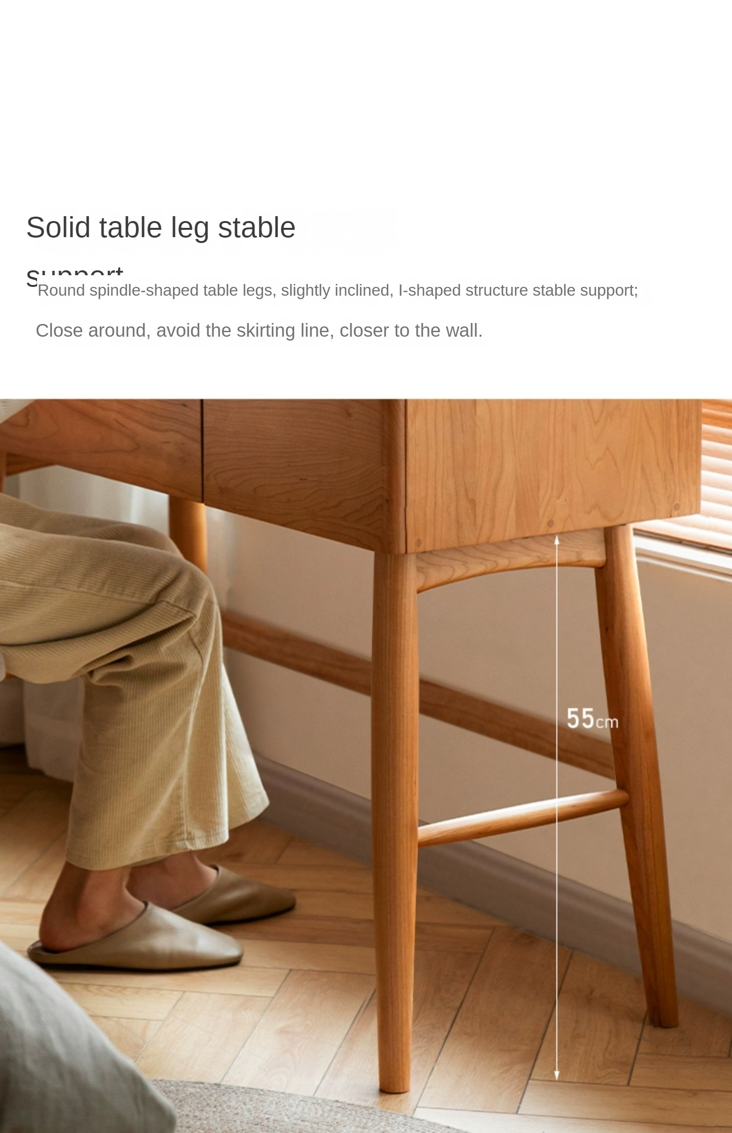 Cherry Solid Wood Vanity Table Nordic Makeup Mirror.