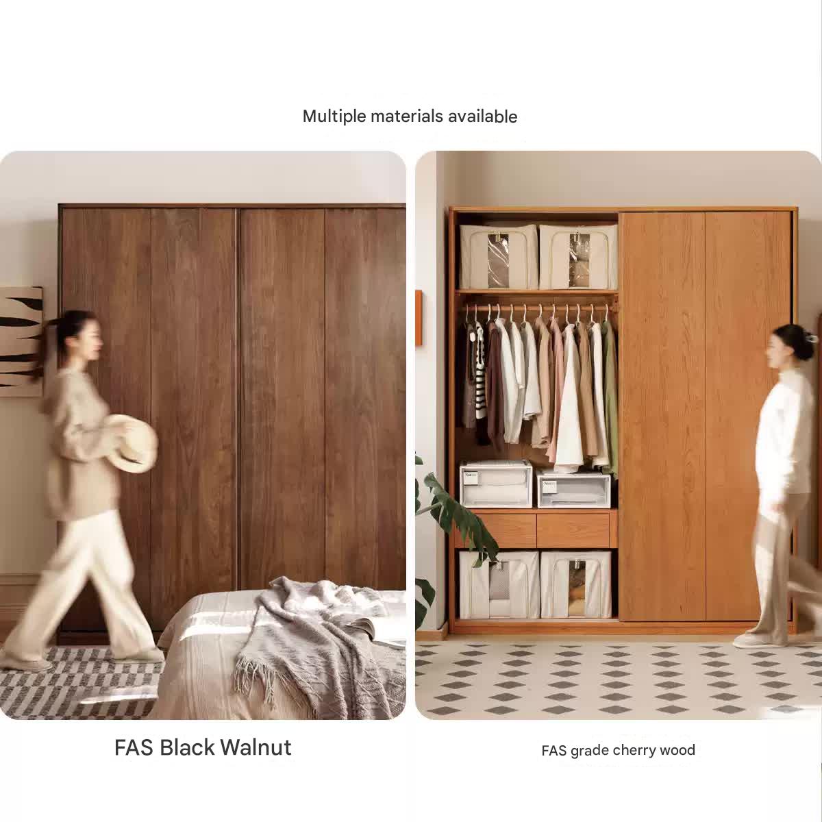 Sandalwood Solid Wood Modern Sliding Door Wardrobe.