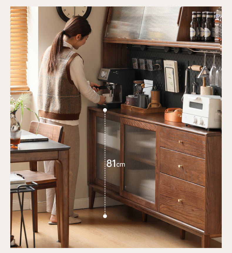 Solid Rubberwood, Oak Solid Wood Sideboard, Buffet Cabinet