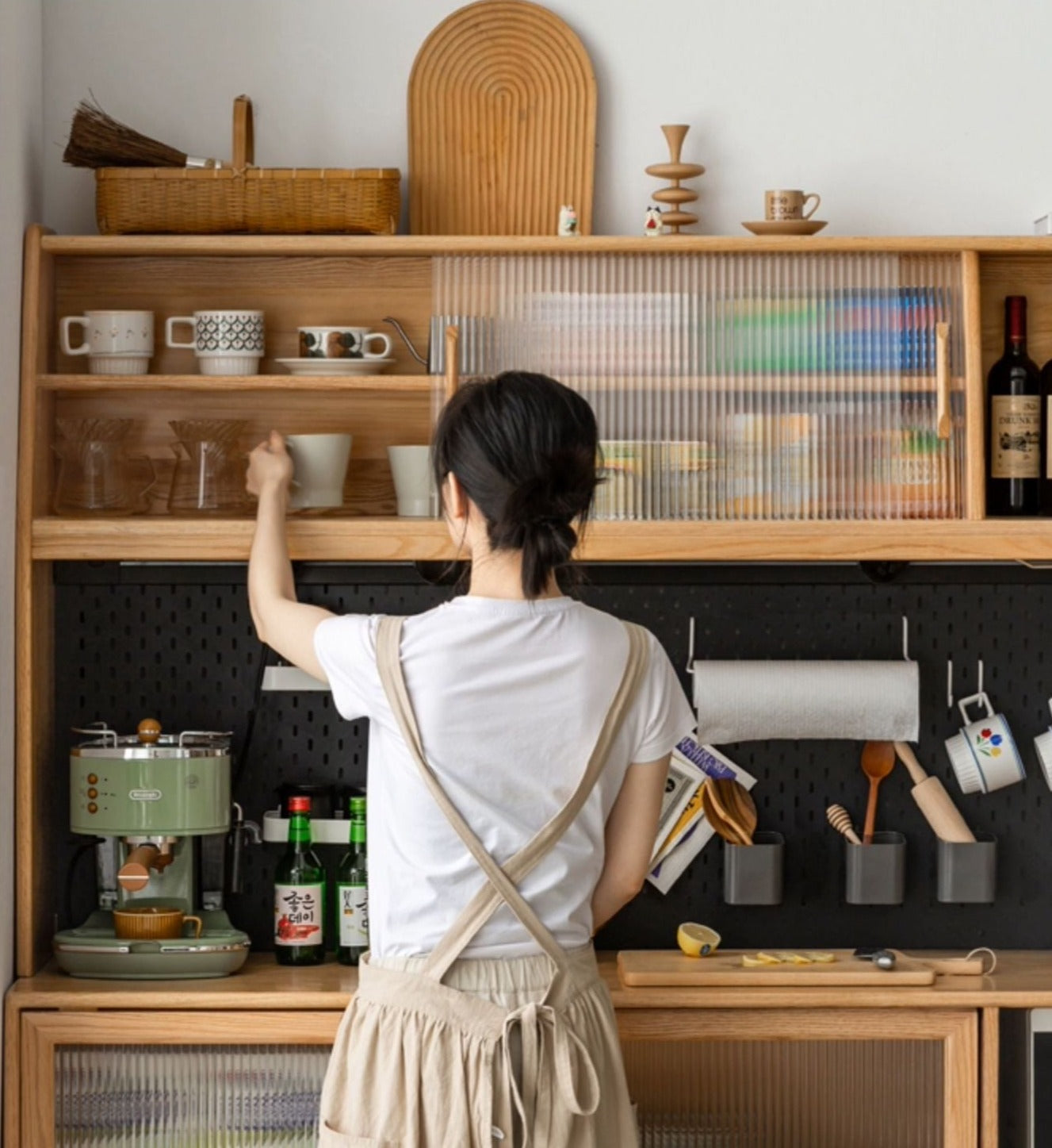 Ash Solid Wood Sideboard Multi-Functional Buffet Cabinet
