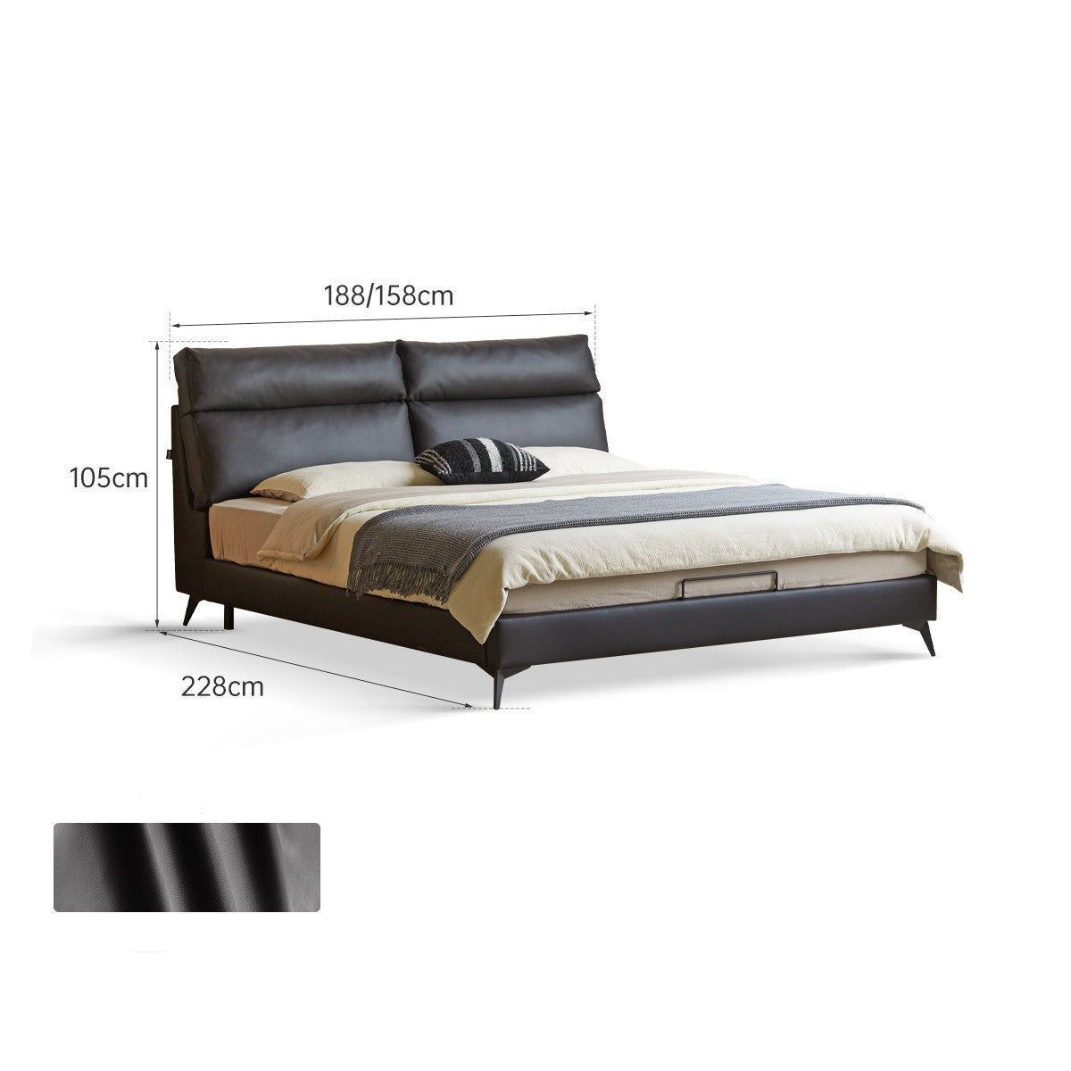 Leather Upholstered Bed with Down Filling