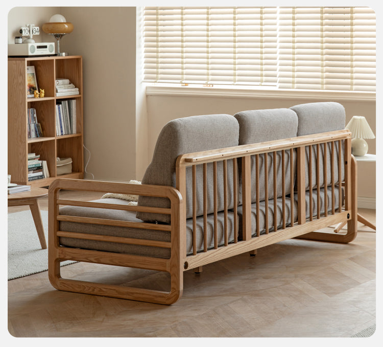 Oak Wood Fabric Sofa String-style Bbackrest.