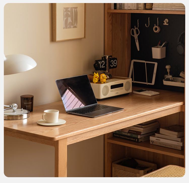 Oak Solid Wood Integrated Desk Cabinet