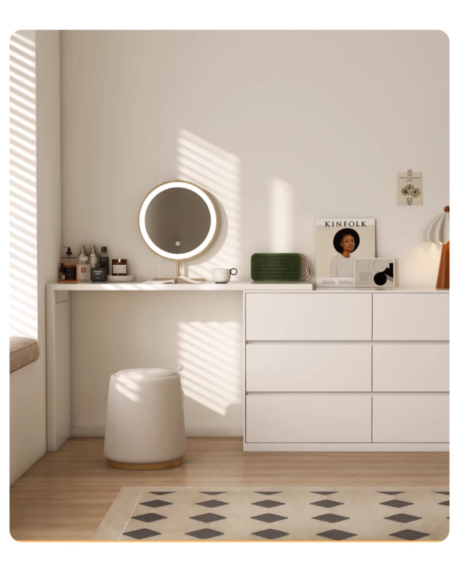 Solid RubberWood Cream Style Telescopic Vanity Table.