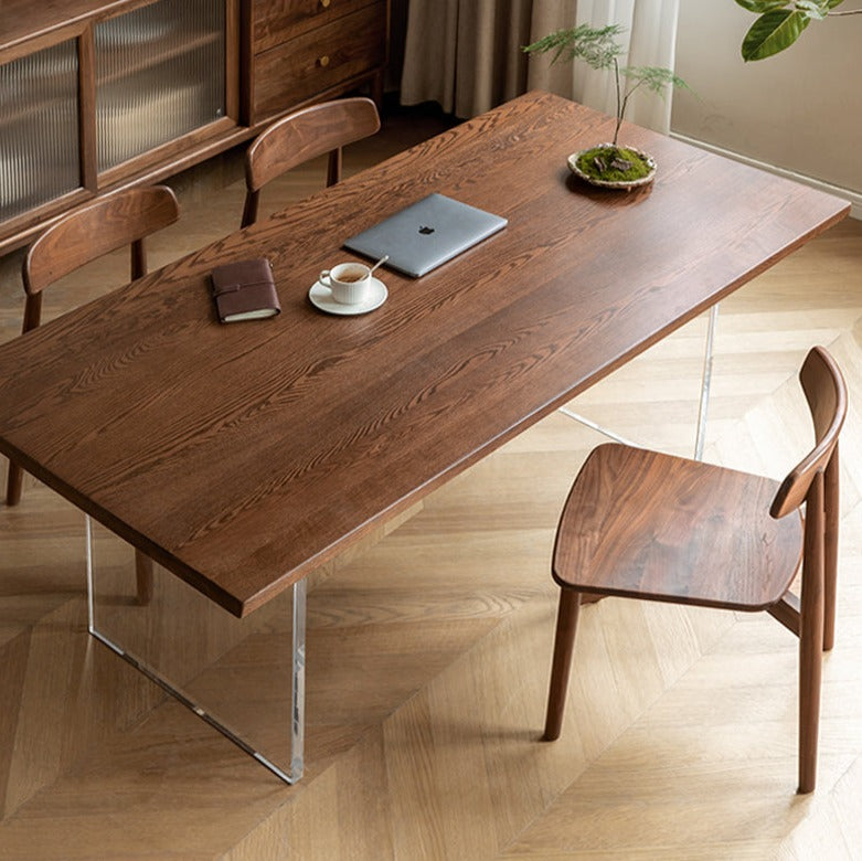 Oak, South American Walnut Solid Wood Acrylic Floating Large Size Dining Table
