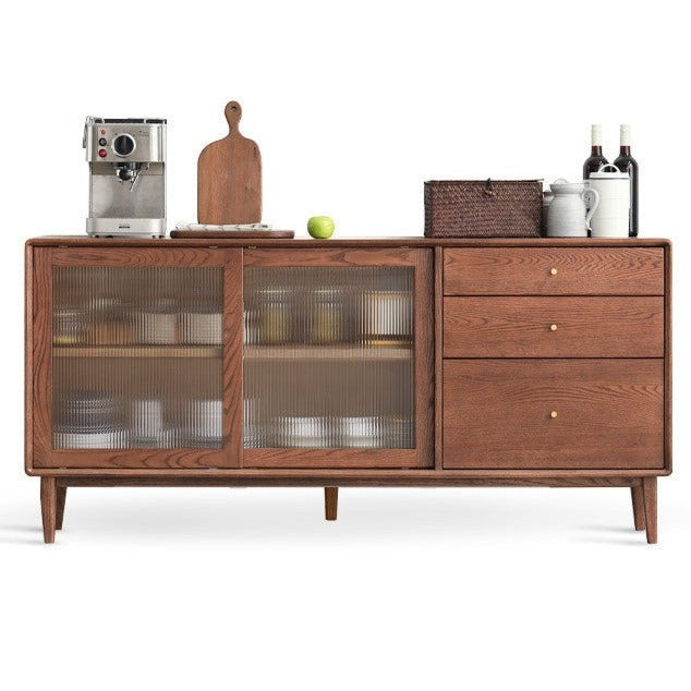 Solid Rubberwood, Oak Solid Wood Sideboard, Buffet Cabinet