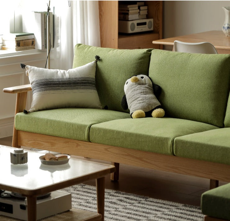 Oak Solid Wood Fabric Sofa 3 colors.