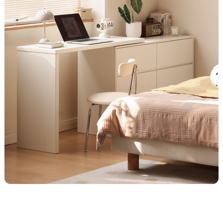Poplar Solid Wood Cream Style Telescopic Dressing Table.