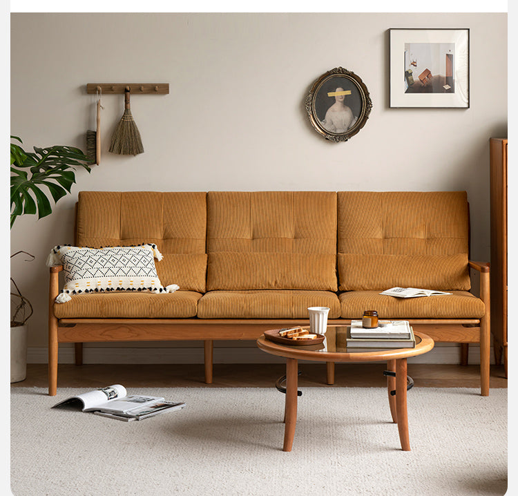 Oak Solid Wood Rattan Vintage Dual-purpose Sofa.