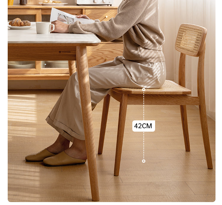 4 pcs set Oak Solid Wood Rattan - Dining Chair