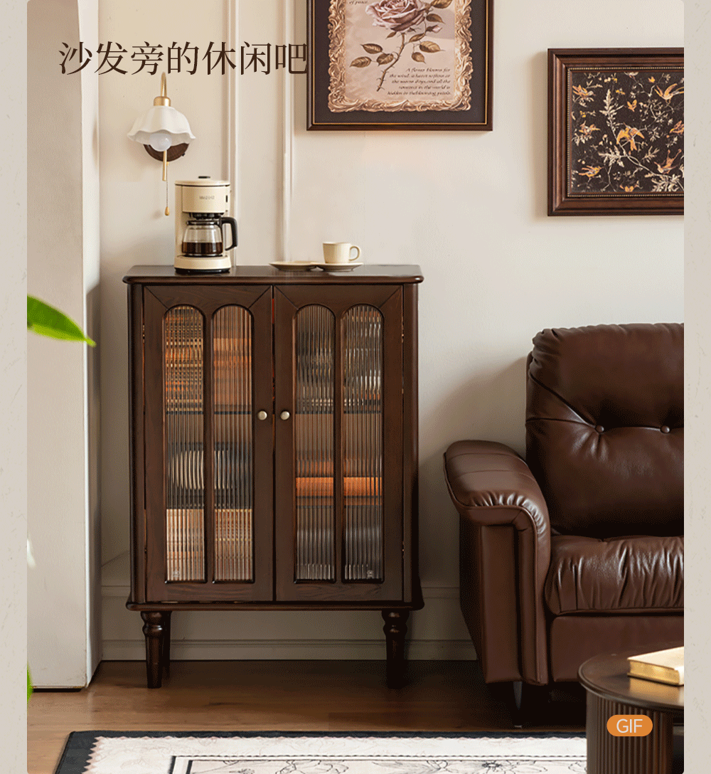 Ash Solid Wood Vintage Arched-Top Curio Cabinet with Three-Sided Glass and LED Lighting