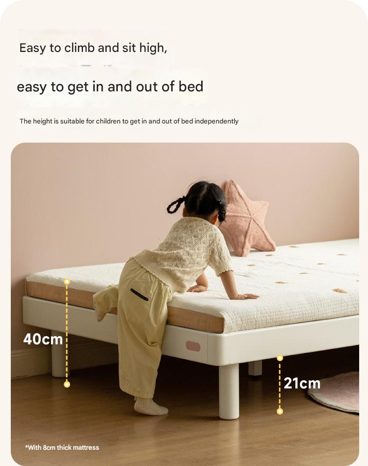 Rubber Solid Wood Cream Style Single Bed.