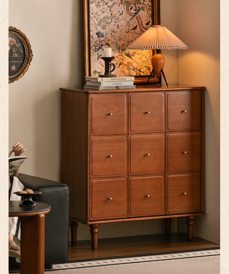 Poplar Solid Wood Cabinet French Retro Nine Drawers Cabinet