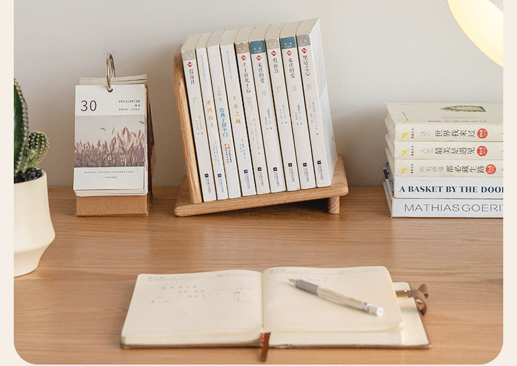 Oak, Solid Rubberwood Modern Desktop Small Bookshelf