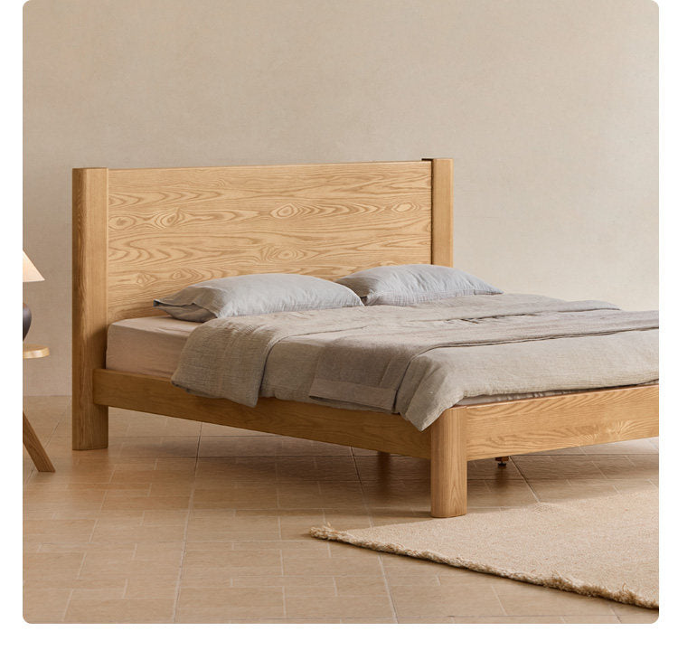 White Ash Solid Wood Platform Bed with Tall Flat Panel Headboard