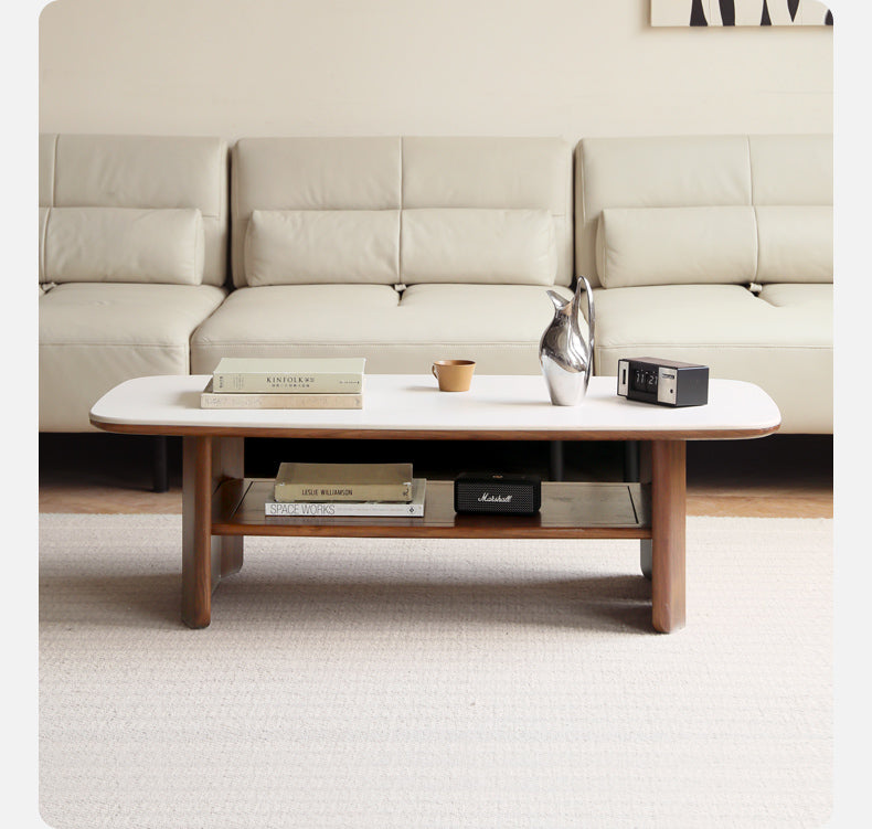 Rubber, Black Walnut, Сherry Solid Wood Rock Plate Coffee Table