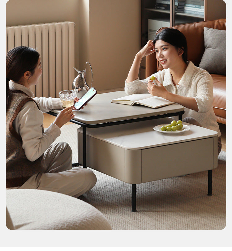 Poplar Solid Wood Modern Light Luxury Rock Board Coffee Table