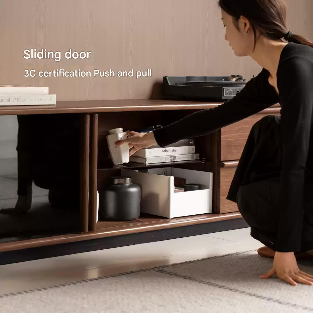 Black Walnut, Oak Solid Wood Italian Light Luxury Floor TV Cabinet.