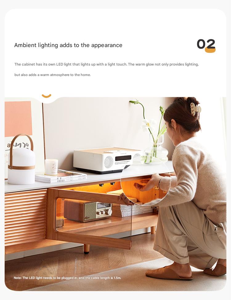 Pine Solid Wood Modern Rock Floor TV Cabinet.