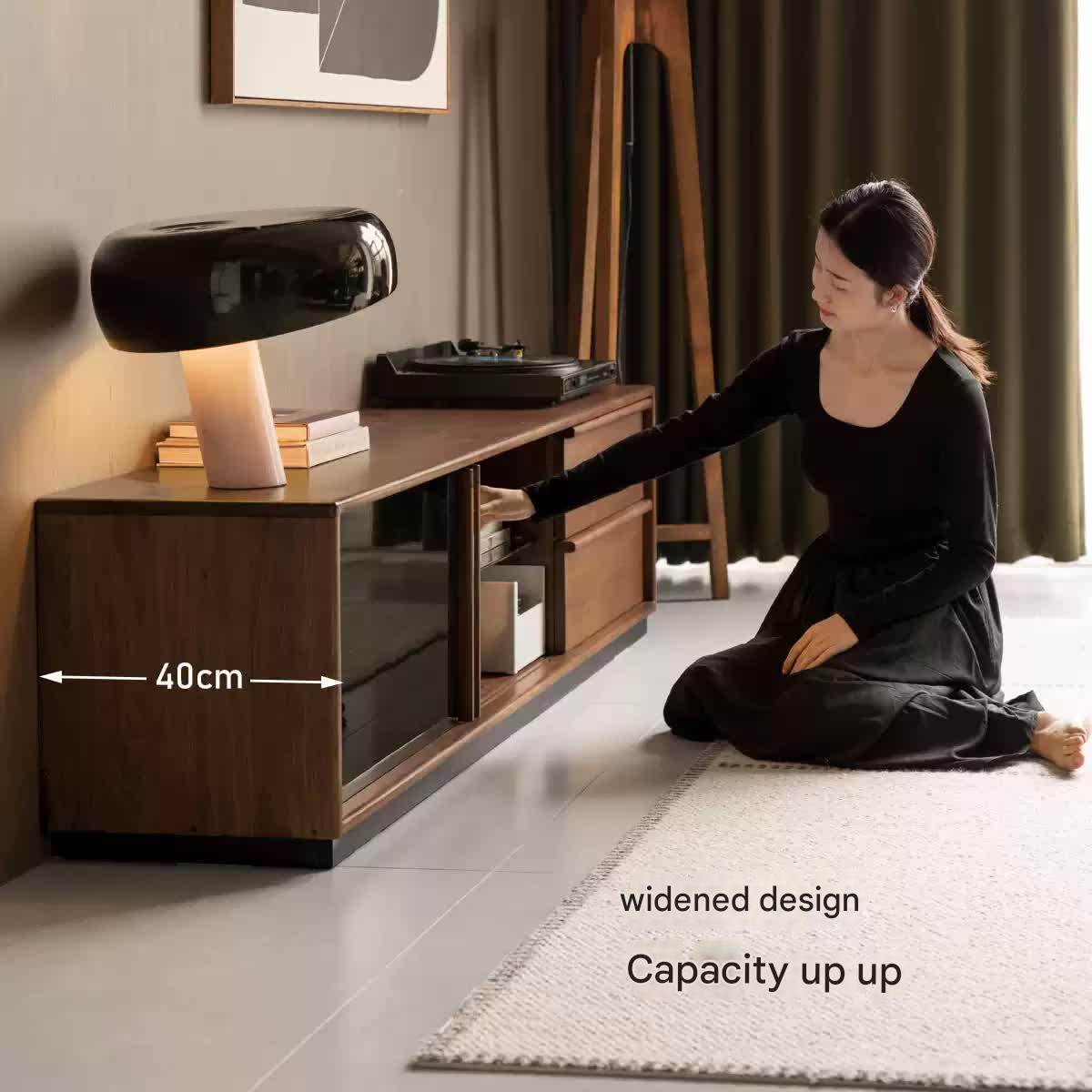 Black Walnut, Oak Solid Wood Italian Light Luxury Floor TV Cabinet.