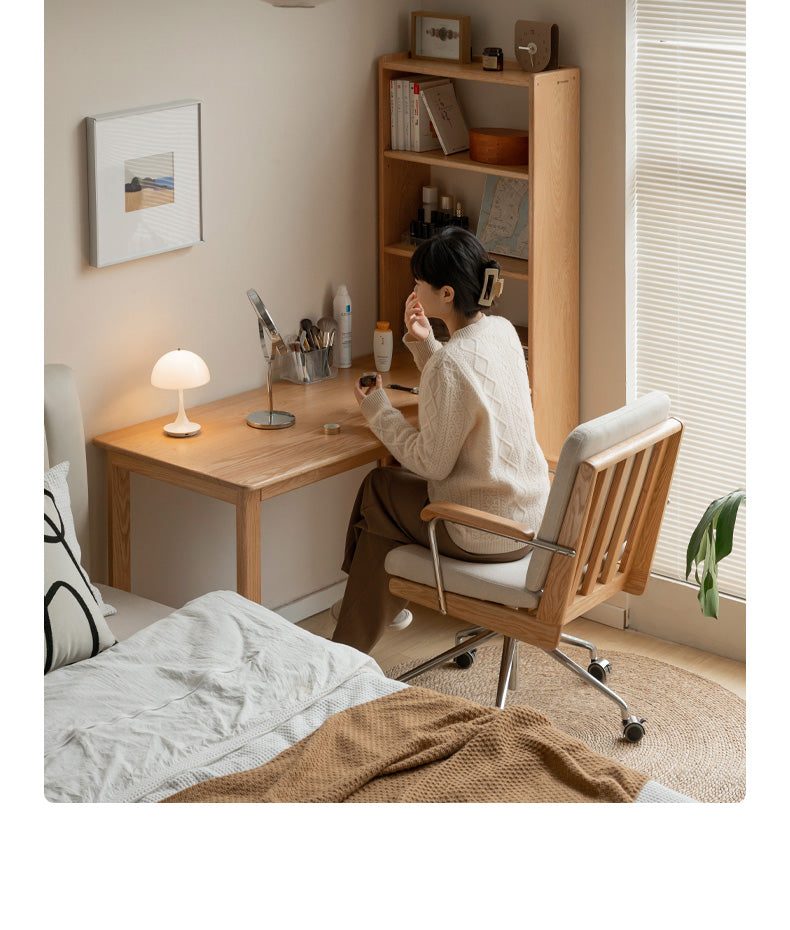 Oak Solid Wood Desk and Bookshelf Integrated Office Desk