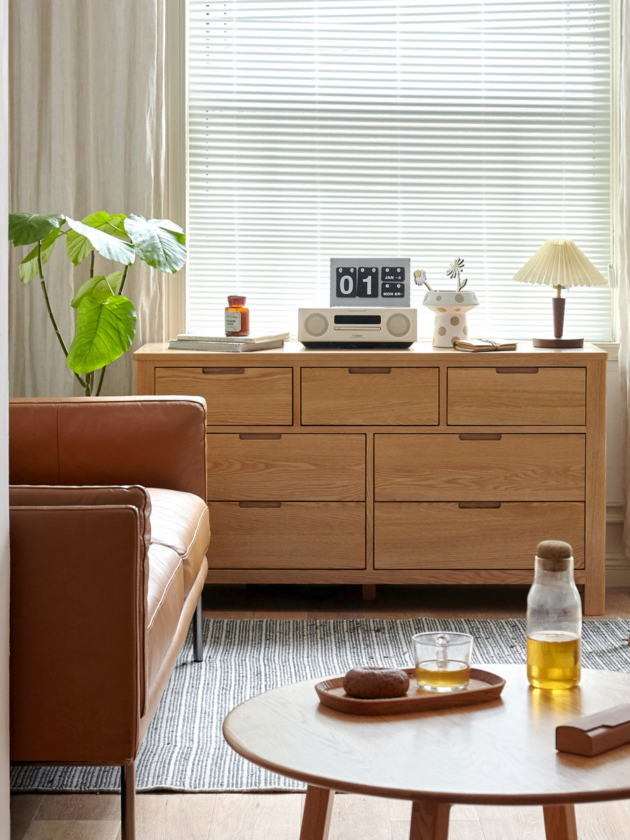 Oak Solid Wood, Solid Rubberwood Seven Drawers Drawer