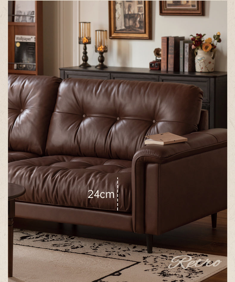 Leather Sofa American Retro Top Layer Cowhide Straight Sofa,