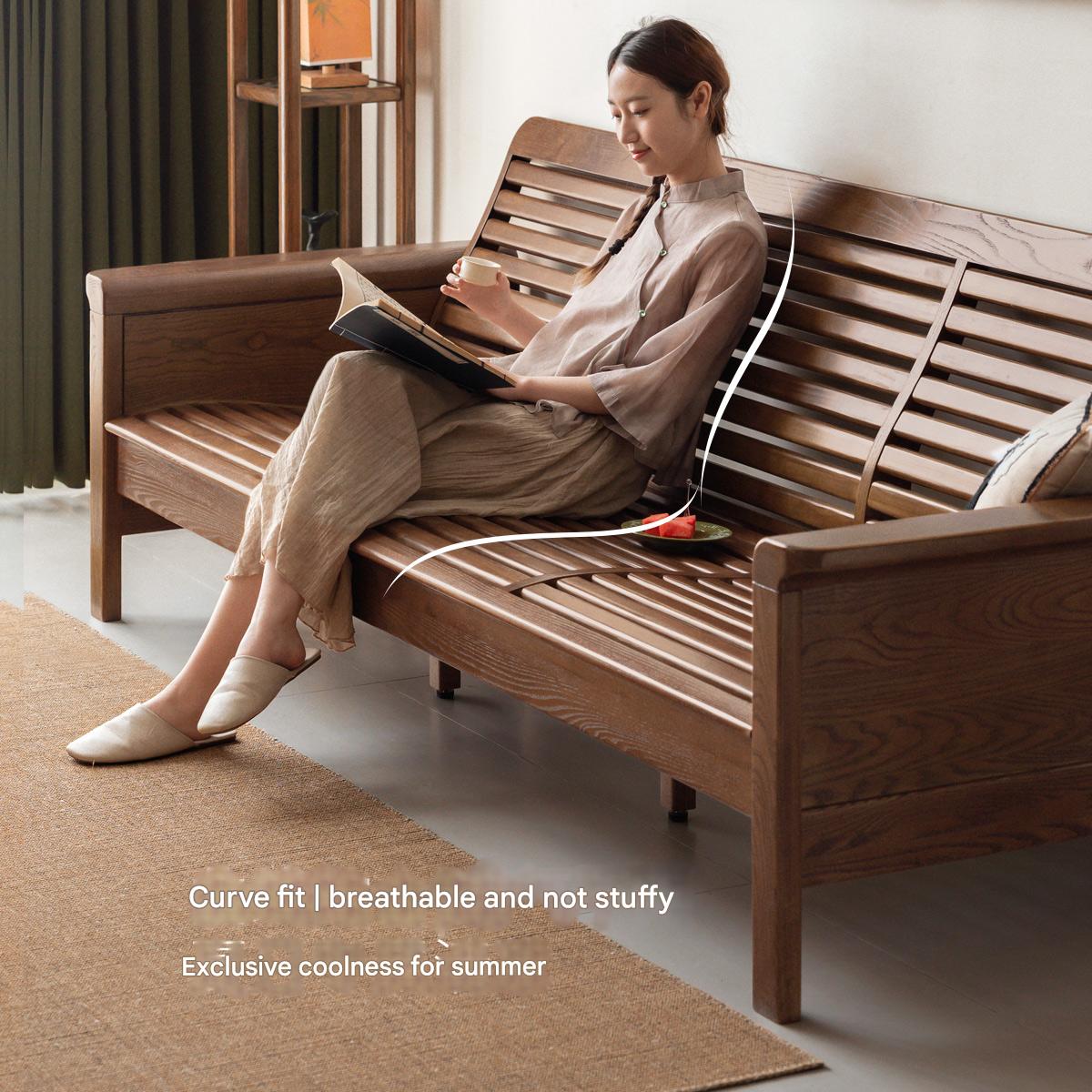 Ash Walnut Colored Straight Fabric Sofa.