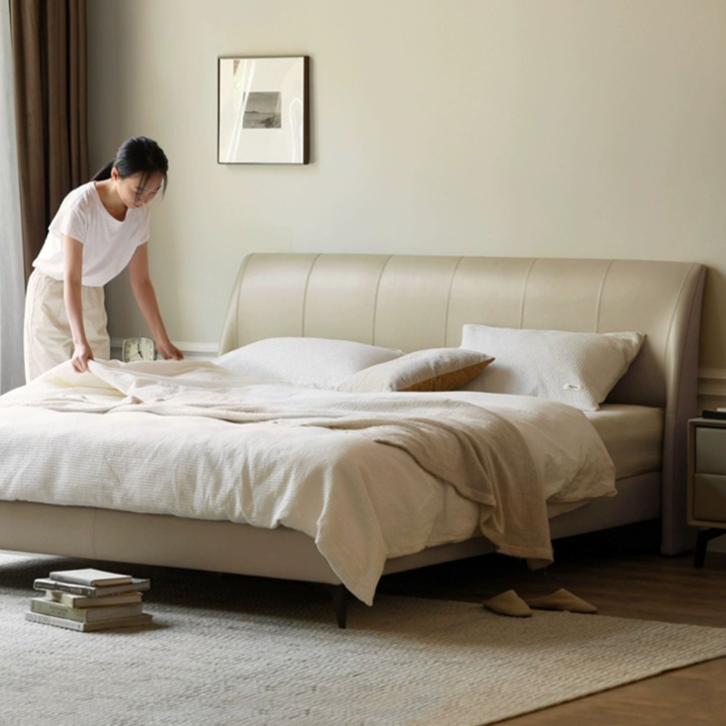 Yellow Cowhide Luxe Wood Bed