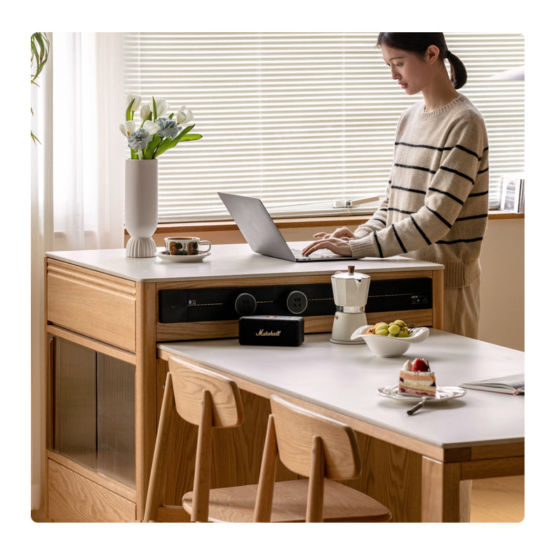 Oak Solid Wood Island + Table Integrated Retractable Rock Board