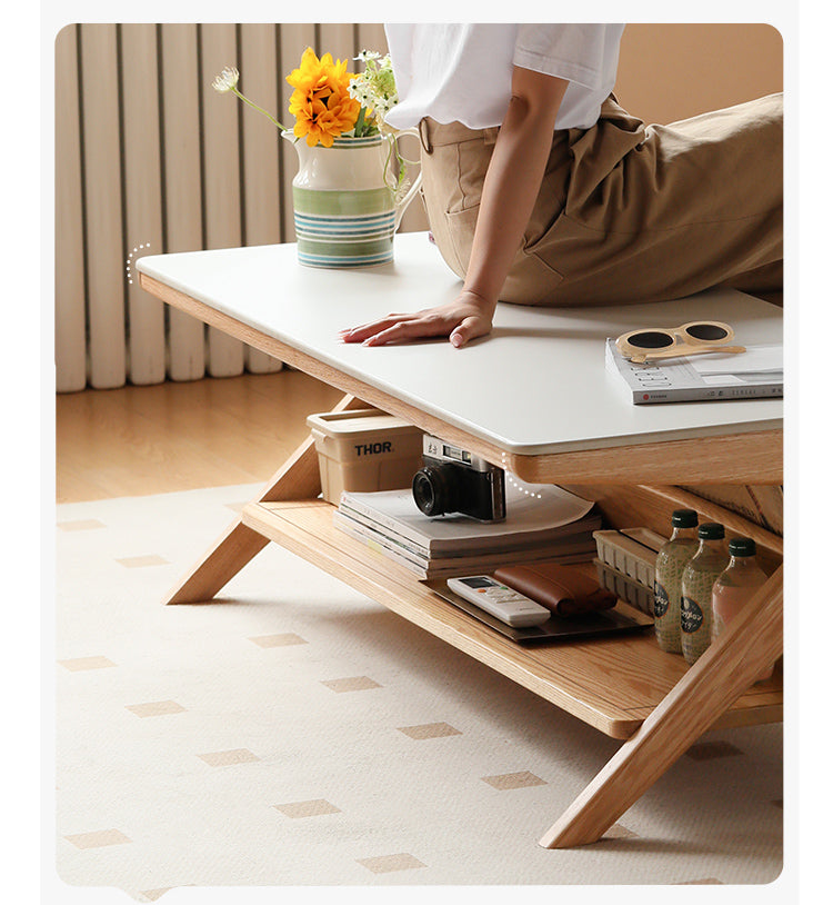 Oak Solid Wood Modern Rock Plate Coffee Table