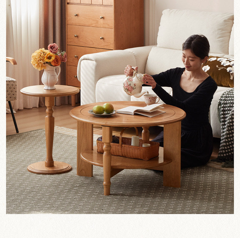 Cherry Solid Wood Coffee Table with French Retro Design