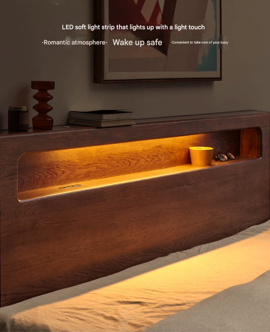 Oak Solid Wood Luminous Storage Box Bed