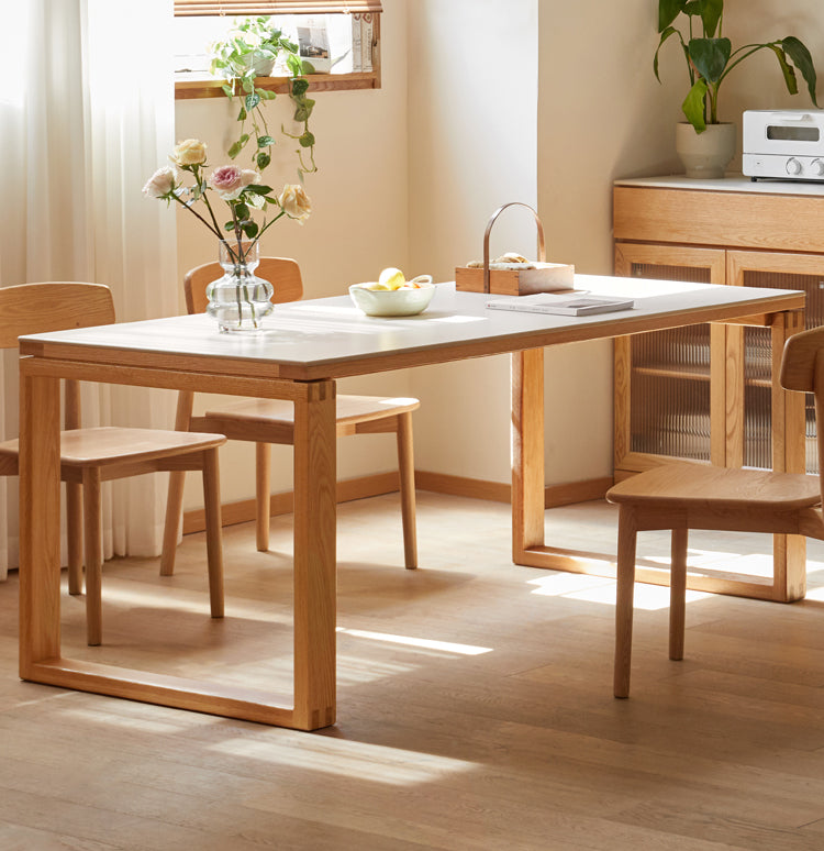 Oak Solid Wood Rectangular Rock Slab Dining Table