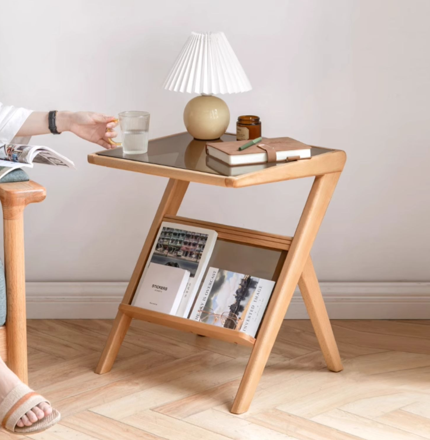 Beech Solid wood side glass creative corner)