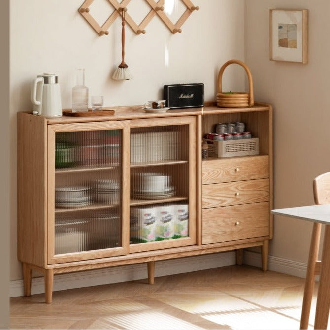 Oak, Ash, Black Walnut, Cherry, Beech Solid Wood, Solid RubberWood Ultra-thin Sideboard Sliding Door