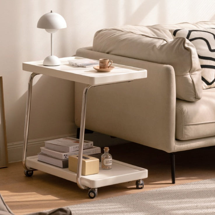 Poplar, Solid Rubberwood Edge Table C-type Mobile