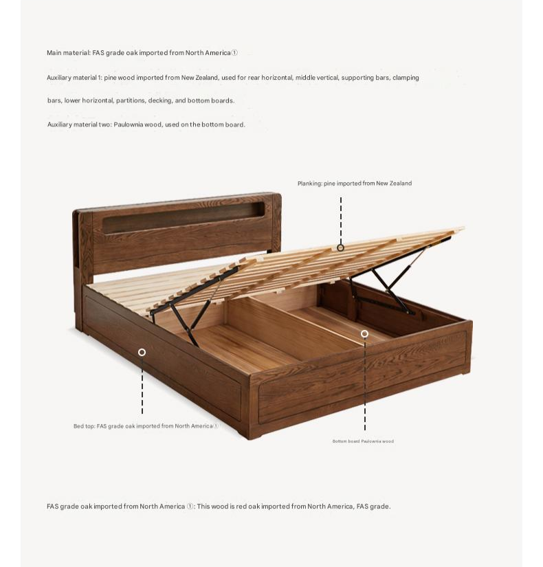 Oak Solid Wood Luminous Storage Box Bed