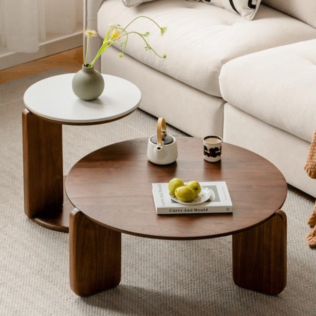 Black Walnut Solid Wood Slate Round Tea Coffee Table